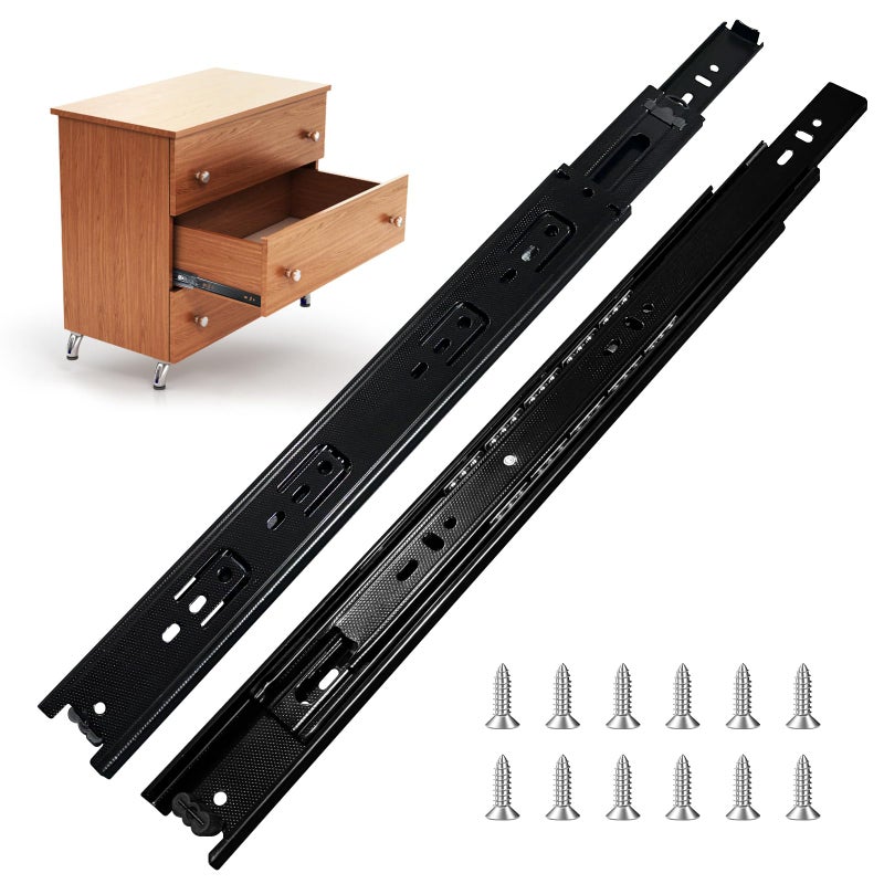 FCOUMY 16 inch Drawer Slides 4 Pairs (8pcs) Full Extension Ball Bearing Drawer Slides 3 fold Full Stretch Side Mount Drawer Slides 100 LB Capacity Drawer Slide 16"" Black - Image 1